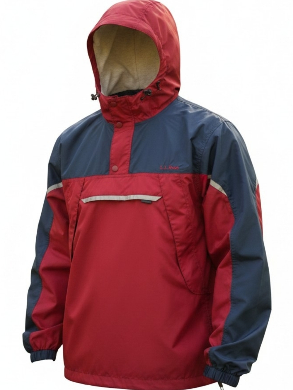LL Bean Boys Red & Navy Windbreaker Rain Coat Jacket with Hood Size Kids XL 18
